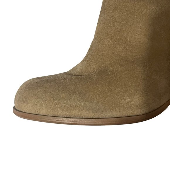 Zara Suede Leather Ankle Booties With Gold Studs Camel Beige Tan Dancing Size 38 - Picture 3 of 10